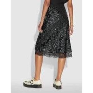 COACH Women's Formal Black Cocktail Sequin Midi Black Tie Skirt NWOT